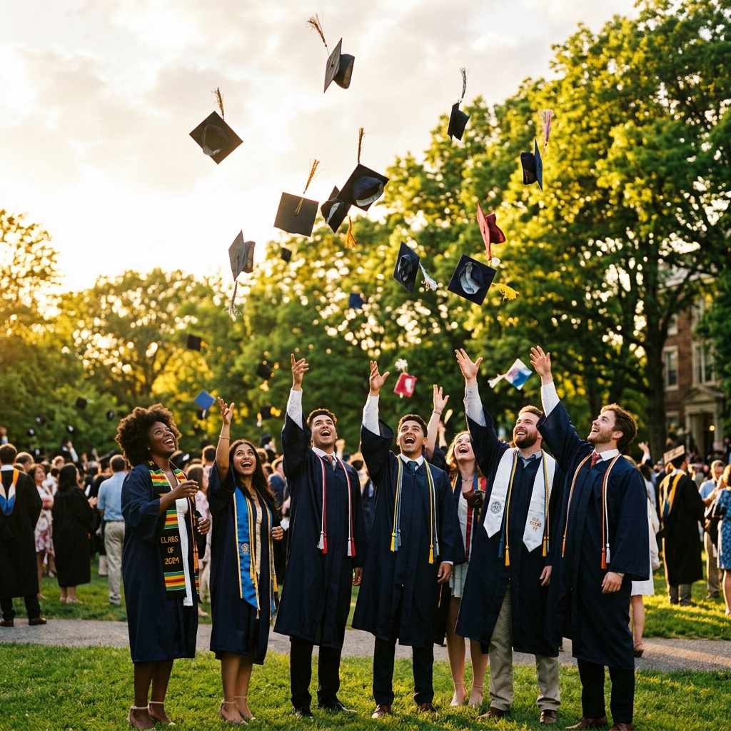 Students celebrating graduation