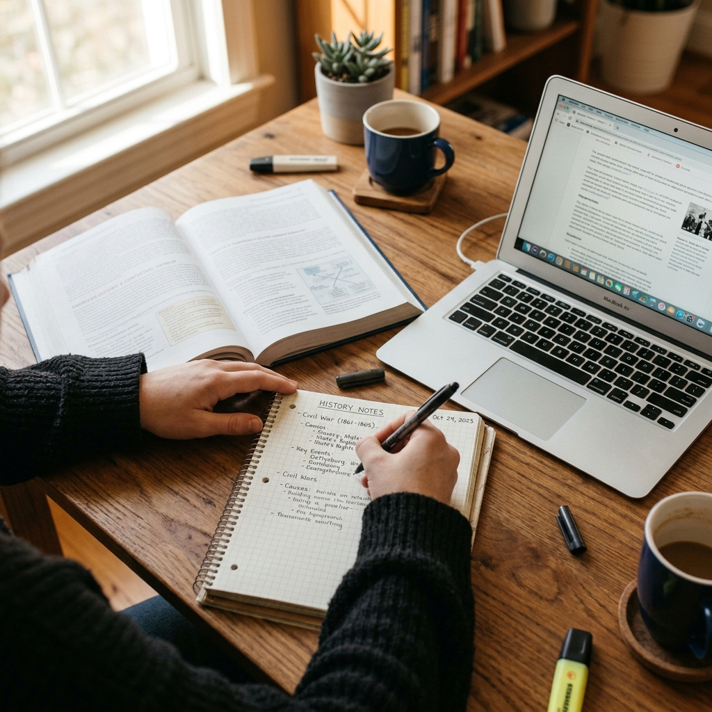Student studying at desk